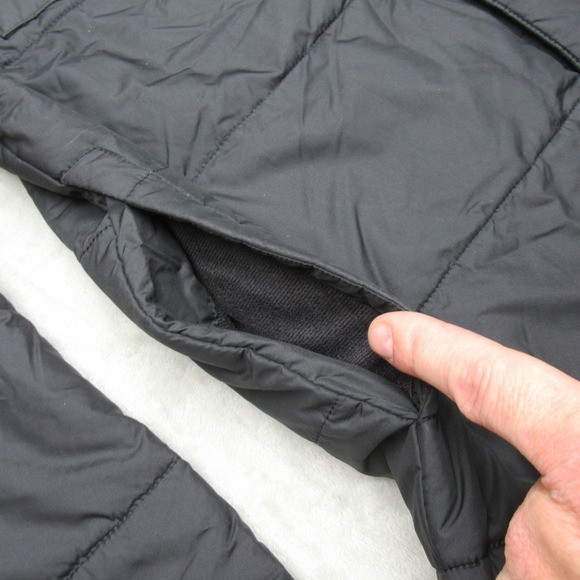 North Face Jacket Mens Medium Black Quilted Snap Front Hooded Insulated Puffer - Picture 7 of 14